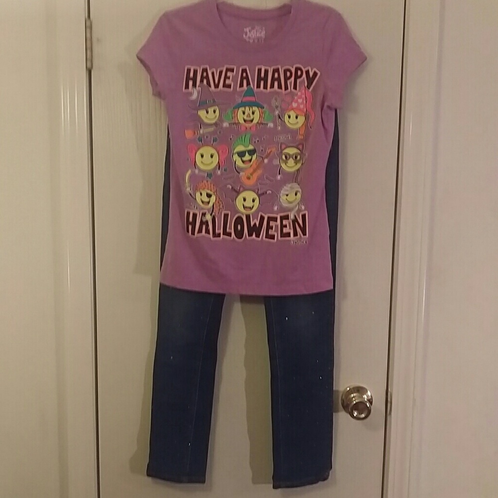 Justice Halloween shirt, Arizona  skinny jeans, 12